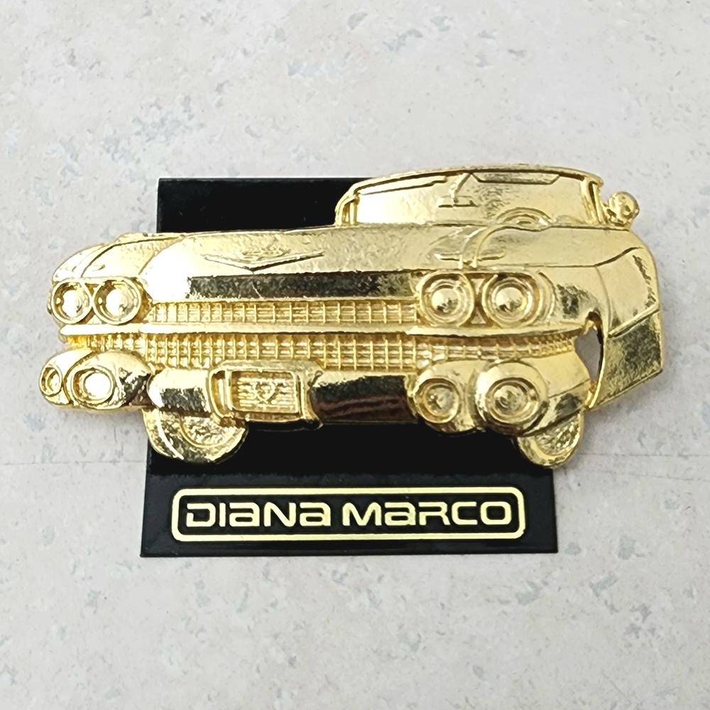 VTG Diana Marco 1959 Cadillac Convertible Pin Brooch Gold-toned Plated Pewter